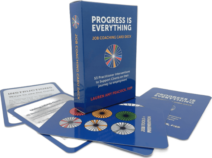 Progress Is Everything card deck with sample cards fanned out